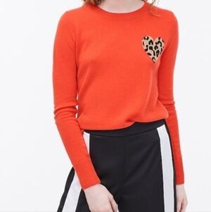 J. Crew Cashmere Orange Sweater with Leopard Heart